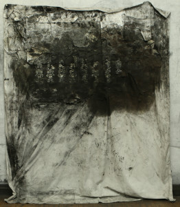 Matthew Woodward, "Irving Street," 2012, graphite and charcoal on paper and bed sheet, 81" x 96"