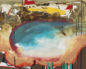 Kim Piotrowski, Poolside, 2014, acrylic ink on panel, 8” x 10”