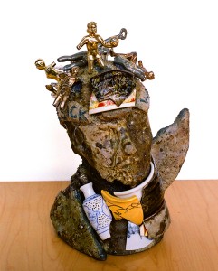 Philip J Capuano, "Spoken," 2008, clay, cement, paint and trophies, 14” x 10” x 11”