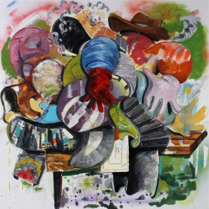 Michael Stillion, Human Noise, 2015,                                      mixed media on canvas, 66” x 66”